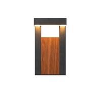 Aplique de Pared Exterior, Luminaria Exterior Rectangular Hueca, Lámpara de Columna Minimalista, Mnegro de 20 cm con Panel Decorativo de Madera, Iluminación Led de 18 W Resistente Alua Ip65 para Porch