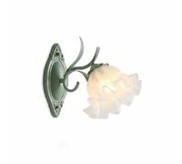 Aplique de Pared Francés Vintage, Elegante Lámpara de Hierro Verde con Pantalla de Vidrio Esmerilado con Forma de Flor, Portalámparas Individual E27 con Cableado Fijo, Ideal para Dormitorios, Salas de