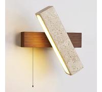 Aplique de pared LED japonés Wabi-Sabi, iluminación de pared giratoria de madera, luz de pared de travertino de 7 W con interruptor de cadena, lámparas de pared con cableado para dormitorio, sala de e