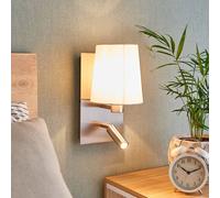 Aplique de pared Lindby Aiden, blanco, níquel, brazo de lectura LED