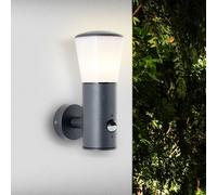 Aplique de pared moderno CLIFFI, de diseño brillante. Lámpara de pared con sensor de movimiento y casquillo E27, máximo 28 vatios, en color antracita. Fabricada en aluminio y plástico
