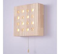 Aplique de Pared Moderno de Estilo Nórdico Cuadrado para Dormitorio | Lámpara LED Japonesa con Interruptor de Cordón para Sala de Estar Escalera Porche Y Vestíbulo (Color Madera Color Claro)