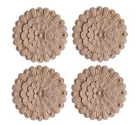 Aplique Decorativo 4 Piezas De Madera Maciza Tallada Redonda Con Fondo Floral Para Mueble De Vino Decoración De Puerta De Madera De 15cm