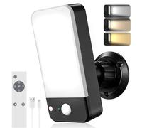 Aplique Exterior Sensor Movimiento, 12000mAh Inalámbrico, 1 Unidad | 422lm Regulable, 3000K-6000K, Mando a Distancia, Luz Roja de Alerta, Rotación 360°, Para Garaje y Jardín