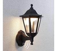 Aplique LED para exterior Lindby Iavo, sensor, negro, farol