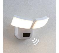 Aplique LED para exterior Lindby Nikias, 30 cm, sensor, 2 luces, blanco