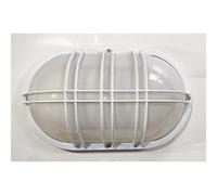 Aplique ovalado de 35 cm., blanco con rejilla, lámpara de Aluminio y cristal para exteriores, jardines, patios y terrazas. Marca Simon