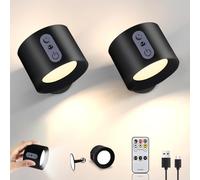 Aplique pared Interior con Mandos 2 UDS, Candeeiro de Parede LED sem Conexão de Alimentação, Batería 2000mAh, 360° Giratorio, Control táctil de modos de color y brillo, Lámpara de Salón Dormitorio