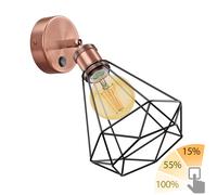 Aplique RETRA interruptor bronce mate redondo Pantalla jaula + lámpara LED oro