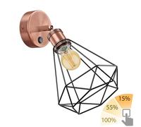 Aplique RETRA interruptor bronce mate redondo Pantalla jaula + lámpara LED oro