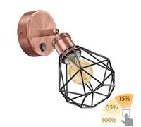Aplique RETRA interruptor bronce mate redondo; pantalla jaula + lámpara LED oro