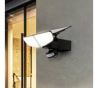 Aplique solar LED Lindby Naelin, negro, sensor, IP44