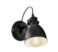 Eglo Aplique de pared PRIDDY, aplique de pared vintage con 1 bombilla en diseño industrial, foco de pared retro de acero, color negro, blanco, casquillo E27