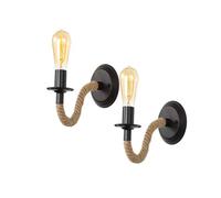 Apliques de pared interiores de 2 piezas, lámpara de pared de cuerda de cáñamo vintage industrial, aplique de pared para pasillo, loft, dormitorio [27 bombillas no incluidas] M