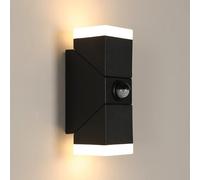 Apliques Pared Exterior IP65 con Sensor de Movimiento, 3000K, Aplique Exterior de Aluminio, Ángulo de Haz Ajustable 340°, Tiempo Ajustable de Luz Cálida Blanca, Lámpara Exterior Pared - Negro