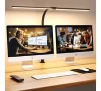APMIEK Lámpara de escritorio de doble cabeza LED, 24W 76CM Lámpara de escritorio con pinza para oficina en casa, 3200K-6500K Lámpara de cuello de cisne para oficina, lámpara de mesa para protección