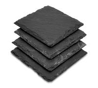 APOLLO THE HOUSEWARES - Juego de 4 posavasos cuadrados, pizarra 100% natural, patas de espuma antiarañazos, gran idea de regalo, tamaño: 10 x 10 x 1 cm, color negro