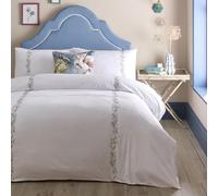 Appletree - Funda de edredón Blanca con Bordado Floral - Tamaño Super King (260 x 220 cm) - Suave 200 Hilos - 100% algodón Natural - 2 Fundas de Almohada - Ropa de Cama Blanca de Lujo con Bordado de