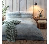 Appletree Hygge Anson Stripe - Juego de Funda de edredón de 100% algodón Cepillado, tamaño Doble en Color Verde