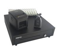 Griffin Kit TPV APPCASH01: Cajón, Lector APPLS22, Imp. APPPOS80AM-USB, Papel 8 rollos 80x60 Negro