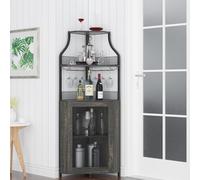 Aprovecha la Esquina - Aparador Esquinero para Vinos y Licores - Estante para Copas, Botellero Desmontable, Puerta de Malla - Gran Almacenamiento - Ideal Comedor, Salón o Cocina - Color Madera Quemada