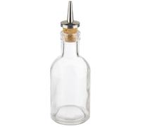 APS 40512 Botella de vinagre y aceite de 5 cm de diámetro, altura de 15,5 cm, 100 ml, recipiente de cristal, boquilla de corcho/acero inoxidable