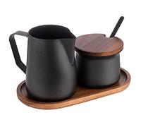 APS 634 - Juego de leche y azúcar (5 piezas, madera de acacia, acero inoxidable, revestimiento de PTFE, color negro