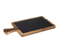 APS 811 - Tabla para servir (2 piezas, 33 x 20 cm, altura: 2 cm, madera de acacia, lacada, pizarra natural)