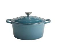 APS 88313 Cacerola con tapa "5 STARS", cazuela de hierro fundido, apta para inducción, refractaria, incl. soporte para tapa, Ø 25 cm, 4 litros, turquesa