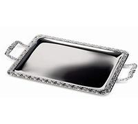 APS Bandeja de acero inoxidable 18/0 con borde decorativo, asas de zinc fundido a presión cromado, remachado, 31 x 54 cm, 3 cm de altura