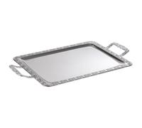 APS Bandeja de acero inoxidable 18/0 con borde decorativo, asas de zinc fundido a presión cromado, remachado, 31 x 54 cm, 3 cm de altura