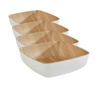 APS 'Frida', bol de melamina casi irrompible, 16,5 x 16,5 x 5,5 cm, bol para cereales, ensalada, apilable, interior de madera, exterior blanco, apto para lavavajillas (Paquete de 4)