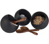 APS Moon - Juego de 6 cuencos de melamina (8 cm de diámetro, 3 cucharas de madera), color negro
