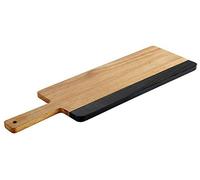 APS - Tabla de servir Acacia de pizarra, 36,5 x 15 x 1,5 cm, madera de acacia y pizarra natural, mango de 12 cm, agujero colgante, diámetro 1 cm