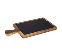 APS Tabla de servir de 2 piezas, 26 x 18 cm, tabla de madera rústica, tabla de cortar de madera de acacia, tabla de madera con pizarra natural