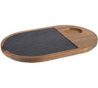 APS Tabla de servir de 2 piezas, 28 x 17,5 cm, tacón de 5 cm de diámetro, tabla de madera rústica, tabla de cortar de madera de acacia, tabla de madera con pizarra natural