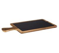 APS Tabla de servir de 2 piezas, 43 x 12 cm, tabla de madera rústica, tabla de cortar de madera de acacia, tabla de madera con pizarra natural