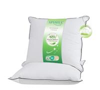 APSMILE - Almohada Plumas de Ganso 80x80 | Exterior: 90% Blanco Plumón | Interior: Mezcla de Plumas | Funda de Pillows: 100% Algodón Orgánico | Máximo Confort y Suaves| Pack de 2 Unidades