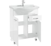 Domodomo - Mueble de Baño Con Lavabo, 85 x 55 x 42 cm, de Pie Con Cajón y Armario Inferior, Lacado, Elegante Juego de Cerámica, Mueble Bajo Bianco
