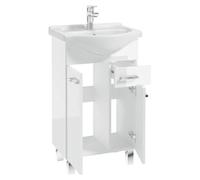 Domodomo - Mueble de baño con Lavabo, 85 x 50 x 42 cm, Mueble de baño de pie con cajón y Armario Inferior, Lacado, Elegante Juego con Lavabo de cerámica (Blanco) Mueble baño con Lavabo
