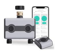 Aqualin Temporizador de riego WiFi de 2 zonas - Programador inteligente automático con hub, compatible con Alexa y Google, control de aplicación, control remoto inalámbrico, ahorro de energía