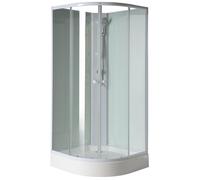Aqualine AIGO, mampara de ducha de forma cuadrada con un cuarto de círculo, dimensiones 900x900x2040 mm, perfiles blancos y cristal transparente