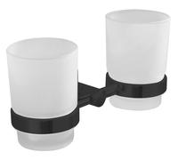 Aqualine Samba - Soporte doble para cepillo y pasta de dientes, cristal lechoso/negro mate SB205