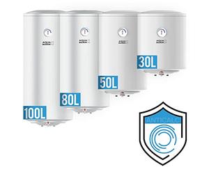 Aquamarin® Termo Eléctrico - Modelo ANTICAL, Capacidad de 30/50/80/100 Litros, 1,5 kW, Termostato 75° C, CEE: B/C, Instalación Vertical - Calentador, Acumulador de Agua Caliente, Ducha (80L)