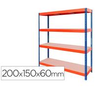 Ar storage Estantería metálica AR Stabil XL 200x150x60 cm con 4 estantes de madera