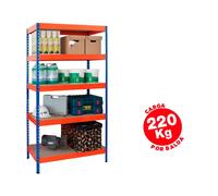 Ar storage Estantería metálica con 5 estantes de madera, 192x90x45 cm, azul/naranja