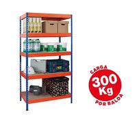 Ar storage Estantería metálica con 5 estantes y bandejas de madera Azul/naranja, 192x100x50cm