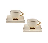 Araca Art Deco - Juego de 2 tazas de café moca de 90 ml, tazas de café de porcelana, tazas de café con platillo, cafetera Stylische