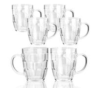 Aramanara 6 tazas de cerveza de vidrio de 500 ml, jarras de vidrio de pinta con asa, taza de cerveza para congelador, vasos transparentes para cervezas, jugo, bebidas, té, bar, hogar