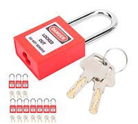 Aramox Candados de Bloqueo Juego de Candados de Seguridad de Nailon PA, Paquete de 10, Grillete de 38 Mm con Llave Diferente, 2 Llaves Cada una, Etiqueta Grabable, Cuerpo No Conductor para (rojo)